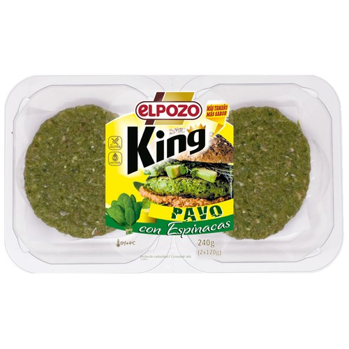 Burger meat de pavo con espinacas, elaboradas sin gluten ni lactosa  EL POZO King 2 x 120 g.