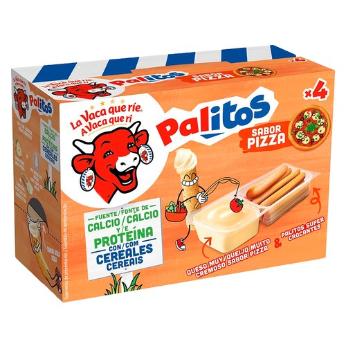 LA VACA QUE RÍE Queso fundido sabor pizza con bastoncitos de pan pack 4 uds. 140 g. 