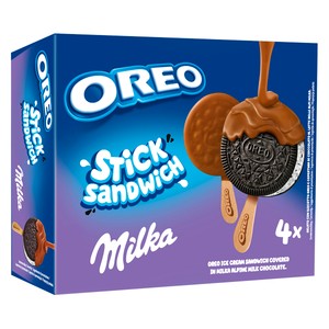 Imagen de OREO Bómbon de galleta oreo, recubierta de chocolate con leche Milka 4 x 75 ml.