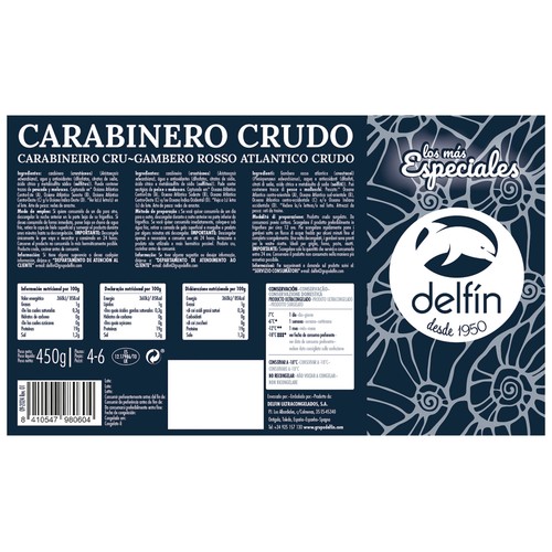 DELFÍN Carabinero (4 / 6) crudo del atlántico 450 g.