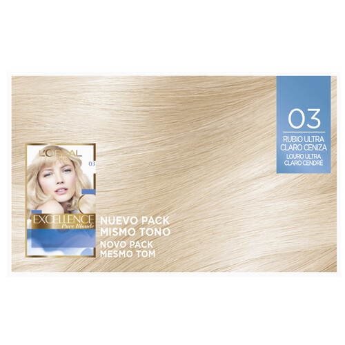 L´ORÉAL PARIS Ultra aclarante tono 03 Rubio ultra claro ceniza L'ORÉAL Excellence pure blonde.