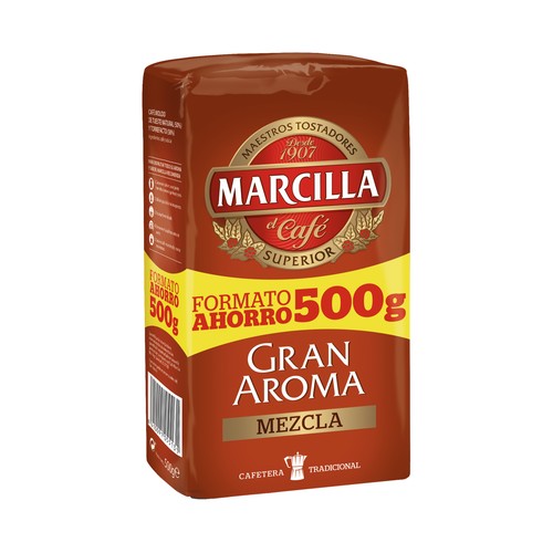 Café molido de tueste natural (50%) y torrefacto (50%) MARCILLA 500 g.