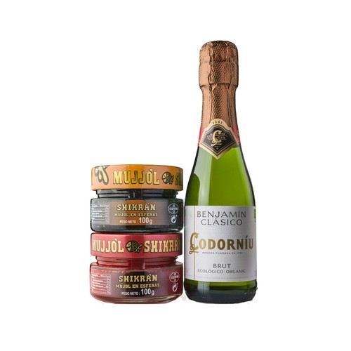 SHIKRAN Mujjol negro y rojo + Cava 2x100 g.