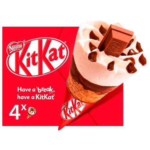 KIT KAT Cono de helado de vainilla, chocolate y un barrita de Kit kat en el centro 4 x 100 ml.