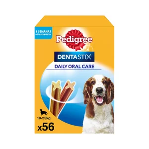 PEDIGREE Snacks dental para perros de talla mediana PEDIGREE DENTASTIX caja 56 uds. 1140 g.