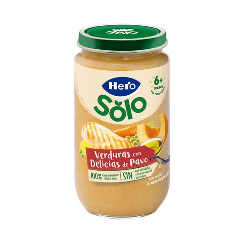 HERO Solo Tarrito de verduras con delicias de pavo (textura suave), a partir de 6 meses 235 g.
