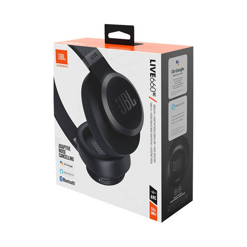 Auriculares bluetooth tipo diadema JBL Live 660NC con micrófono, color negro.