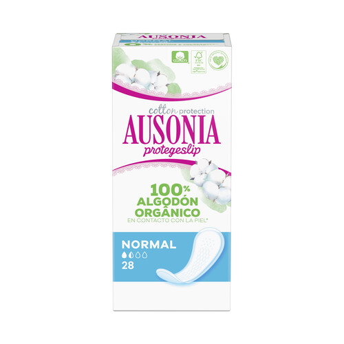 AUSONIA Salvaslips normal super absorbentes, fabricados con algodón 100% orgánico AUSONIA Cotton protection 28 uds.
