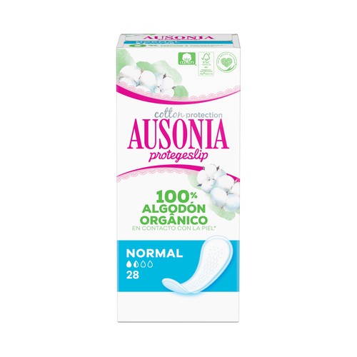 AUSONIA Salvaslips normal super absorbentes, fabricados con algodón 100% orgánico AUSONIA Cotton protection 28 uds.