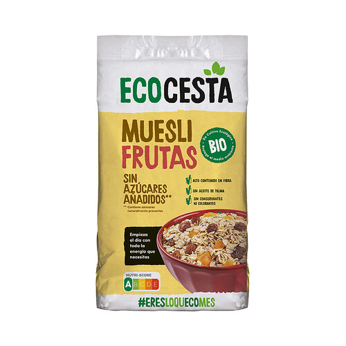 ECOCESTA Cereales muesli con frutas de cultivo ecológico, sin azúcares añadidos 500 g.