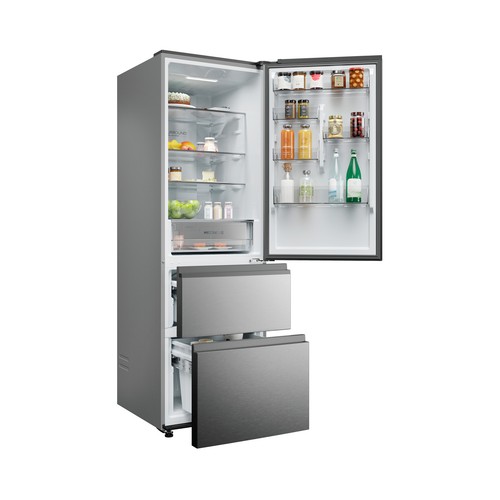 Frigorífico combi HAIER HTW-3618ENMG, 185 cm, No Frost, Inox, Clase E, H: 185cm A: 59,5cm, F: 66,7cm, capacidad total: 360L.