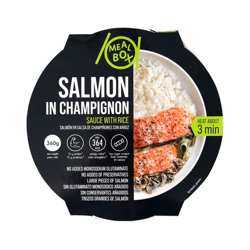 MEAL BOX Salmón en salsa de champiñones con arroz, listo en 3 minutos 360 g.