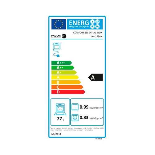 Horno multifunción FAGOR 9H175AX Inox antihuellas,capacidad: 77L., A, A: 59,5cm, H: 59,5cm F: 57cm.