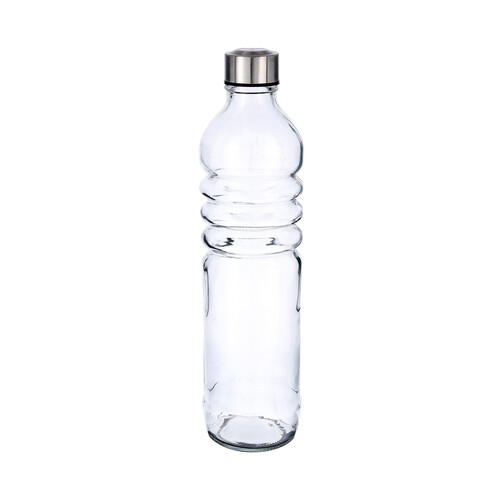 Botella de vidrio con relieve y tapón de rosca metálico, 1,25 litros QUID.