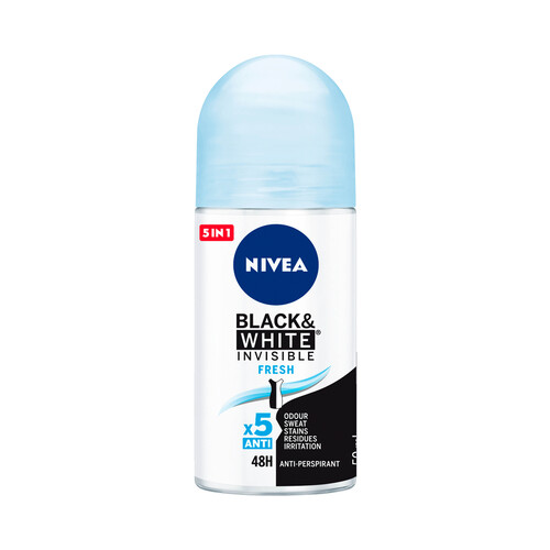 NIVEA Desodorante roll-on para mujer con acción anti manchas NIVEA Black & white invisible fresh 50 ml.