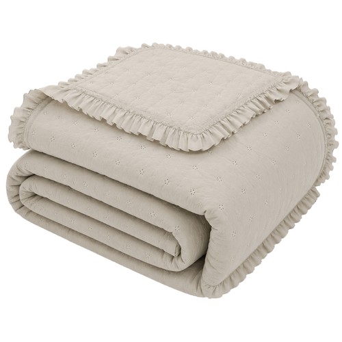 Colcha Bouti prelavada 250x260cm con volante 100gr/m² 100% poliéster. QUIVIR