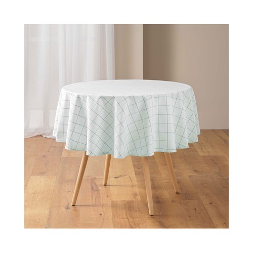 Mantel cuadros poli algodón redondo 180cm verde. U10.