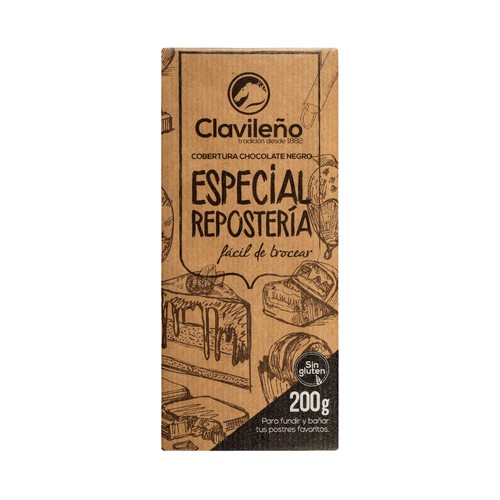 Cobertura de chocolate negro para repostería CLAVILEÑO 200 g.