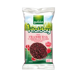 GULLÓN VITALDAY Tortitas de arroz chocolate negro con frambuesa 104,8 g.