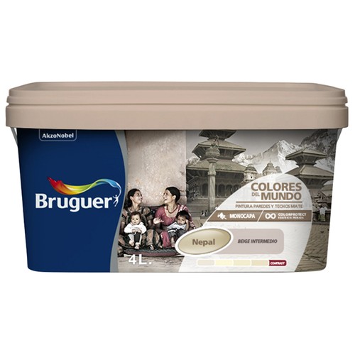 Pintura para paredes monocapa BRUGUER Colores del mundo Nepal Matiz de Beige, 4L.