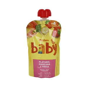 ALCAMPO BABY Bolsita de fruta (manzana, plátano y fresa), a partir de 4 meses ALCAMPO BABY 120 g.