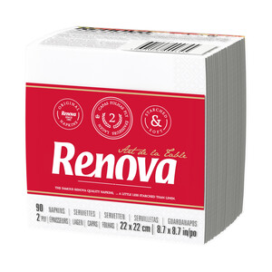 Imagen de RENOVA Servilletas de papel desechables blancas, 22 x 22 cm doble capa RENOVA 90 uds.