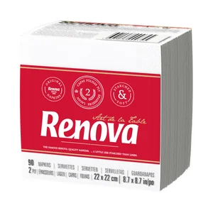 RENOVA Servilletas de papel desechables blancas, 22 x 22 cm doble capa RENOVA 90 uds.