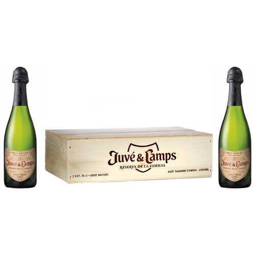 JUVÉ & CAMPS Caja de madera con 2 botellas de cava brut nature gran reserva JUVÉ & CAMPS.