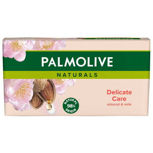 PALMOLIVE Jabón hidratante en pastilla para tocador, enriquecido con leche de almendras PALMOLIVE Naturals delicate 3 x 90 g.