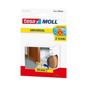 Burlete aislante para puertas de espuma de caucho universal, 1 m x 38 mm, color marrón, TESA TesaMoll Umbral.