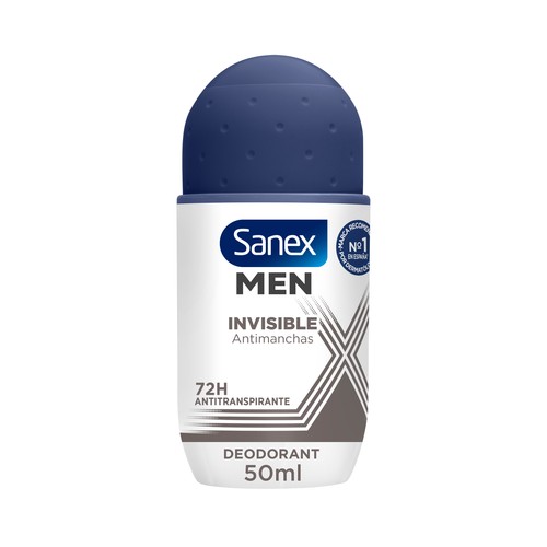 SANEX Men invisible Desodorante roll on para hombre anti transpirante hasta 72 horas 50 ml.