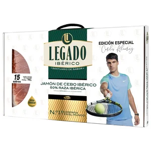 LEGADO IBÉRICO de El Pozo Maletín con 15 sobres (50 g.) jamón de cebo ibérico (50% raza ibérica), cortado en lonchas 750 g.