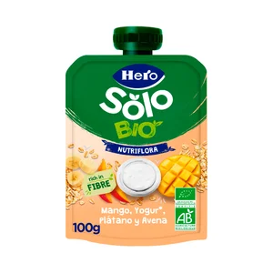 HERO Solo bio nutriflora Bolsita de frutas (mango y plátano), yogur y avena, a partir de 6 meses 100 g.