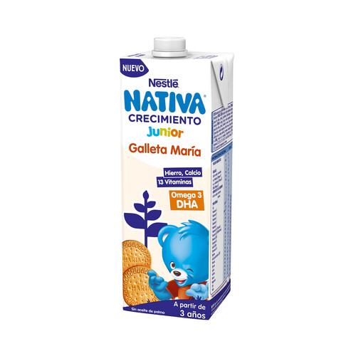 NATIVA Junior de Nestlé Leche de crecimiento con sabor a galleta Maria, a partir de 3 años 1 l.