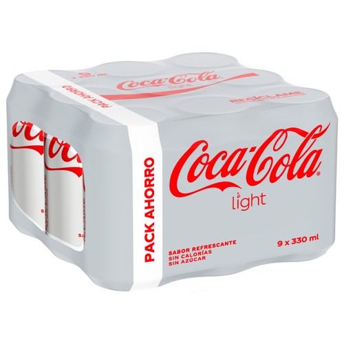COCA COLA Light Refresco de cola pack 9 latas 33 cl.