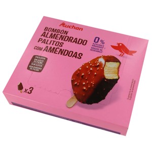 Imagen de AUCHAN Helado bombón almendrado de vainilla, sin gluten ni azucares añadidos 3 x 110 ml. Producto Alcampo