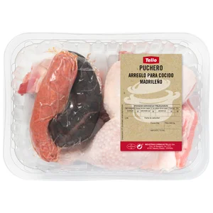 TELLO Puchero Bandeja de arreglo para cocido madrileño con pollo.