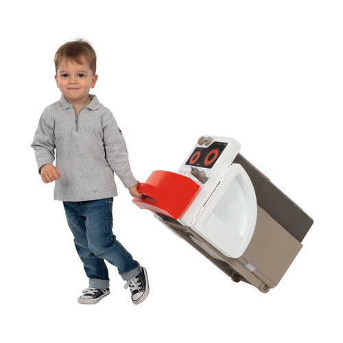 Cocina infantil plegable con ruedas y asas de transporte, incluye