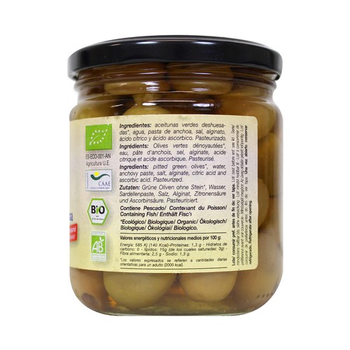 CAMPOMAR NATURE Aceitunas rellenas de anchoa ecológica 200 g.