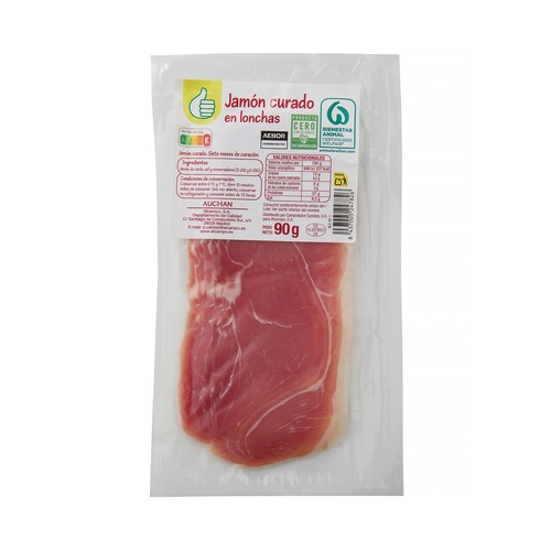 PRODUCTO ECONÓMICO ALCAMPO Jamón curado cortado en lonchas 90 g.