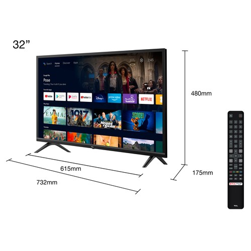 Televisión 81,28 cm (32") LED TCL 32S5200 HD READY, SMART TV, WIFI, BLUETOOTH, TDT T2, USB reproductor, 2HDMI, 60HZ.