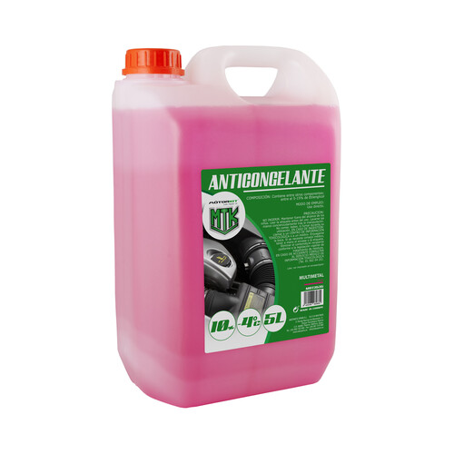 Líquido refrigerante con temperatura de protección de hasta -4ºC, 5L rosa, 10% Monoetilenglicol, MOTORKIT.