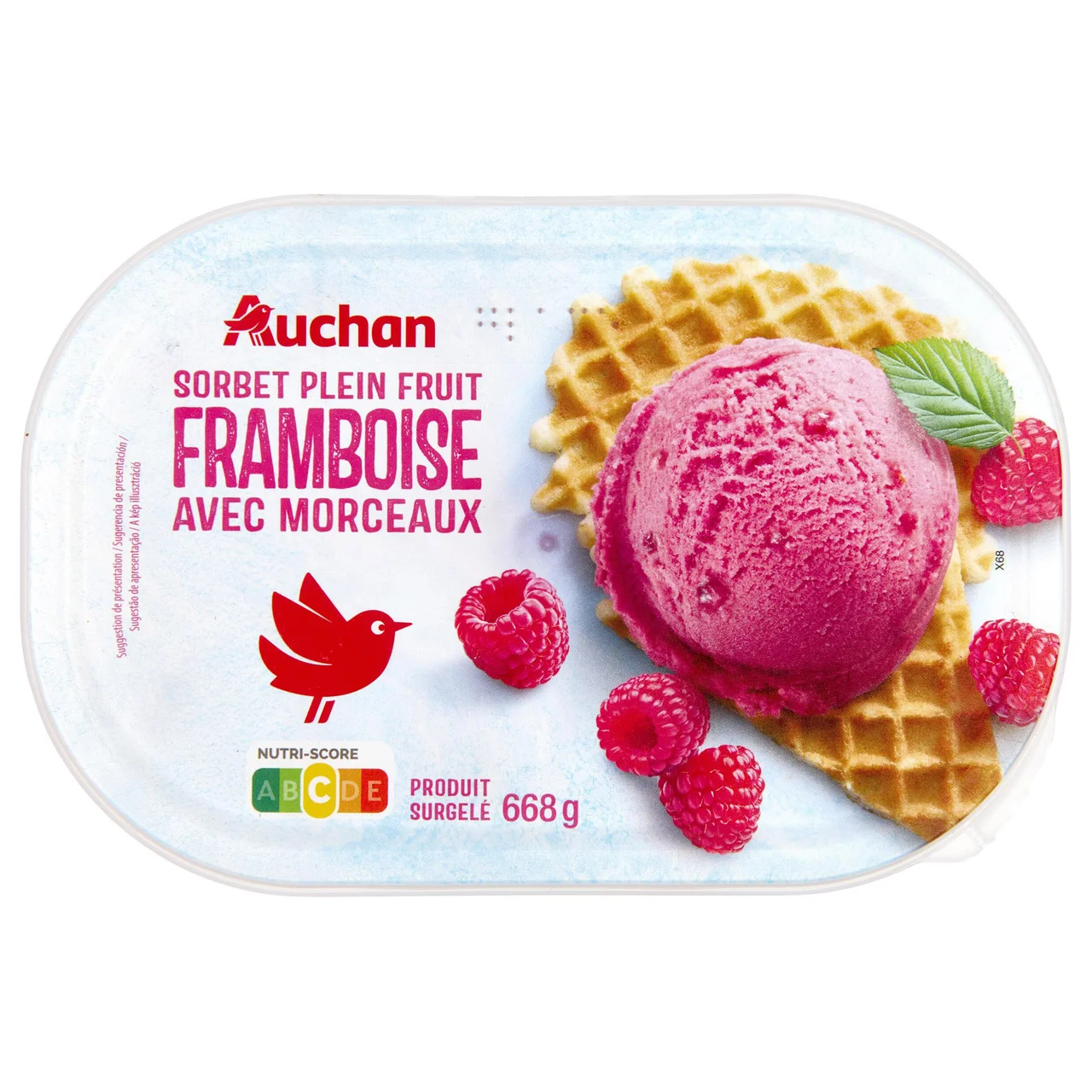 AUCHAN Tarrina de sorbete de frambuesa con trocitos de frambuesa 1 l.