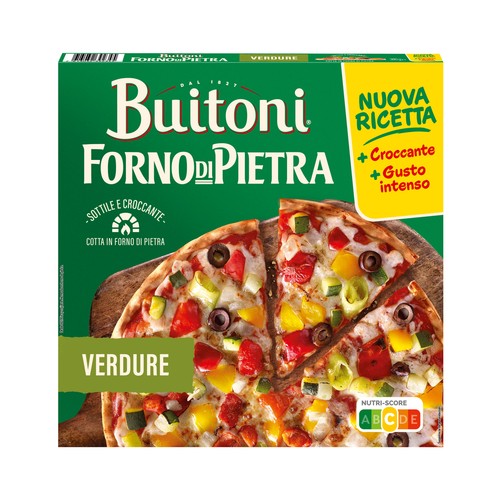 BUITONI Forno di piertra Pizza de pimientos, calabacín y cebolla asada, con masa fina y crujiente 380 g.