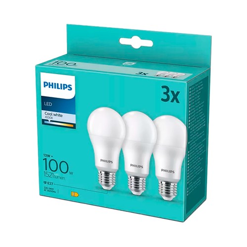 Pack 3 bombillas led 100w a60 e27 blanca . PHILIPS