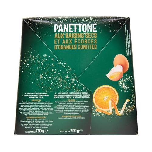 PRODUCTO ALCAMPO Panettone de mantequilla con pasas y piel de naranja 750 g.