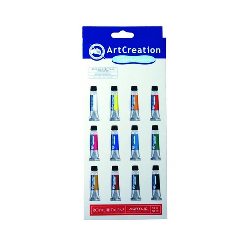 12 tubos de pintura acrílica de 12mm y de varios colores serie Art Creation Expression ROYAL TALENS.
