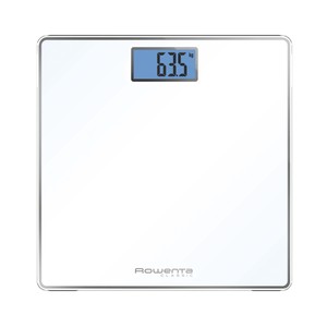 Imagen de Báscula electrónica ROWENTA BS2221 FD de color blanco, con base de cristal templado y pantalla.