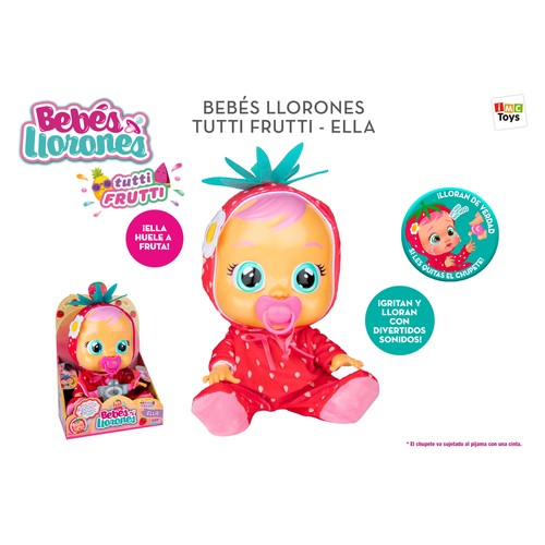 Ella, bebé llorón con pijamita de fresa, Tutti Frutti, BEBÉS LLORONES.