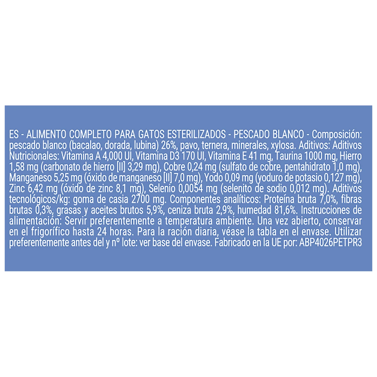 Ali.hum. latita gato estéril pescado 85 g.